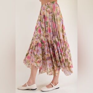 #227 FIRM 🌸New! Easel Boho Floral Midi Skirt